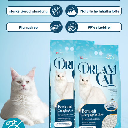 (2 x 10L) Dream Cat Classic Katzenstreu- Feine Klumpstreu aus Bentonit, 20L
