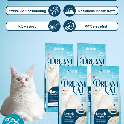 (4 x 5L) Dream Cat Classic Katzenstreu- Feine Klumpstreu aus Bentonit, 20L
