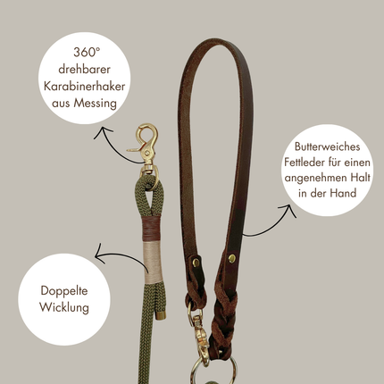 Zoumie Hundeleine mit Seil und Leder