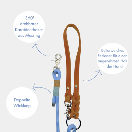 Zoumie Hundeleine mit Seil und Leder, Ice