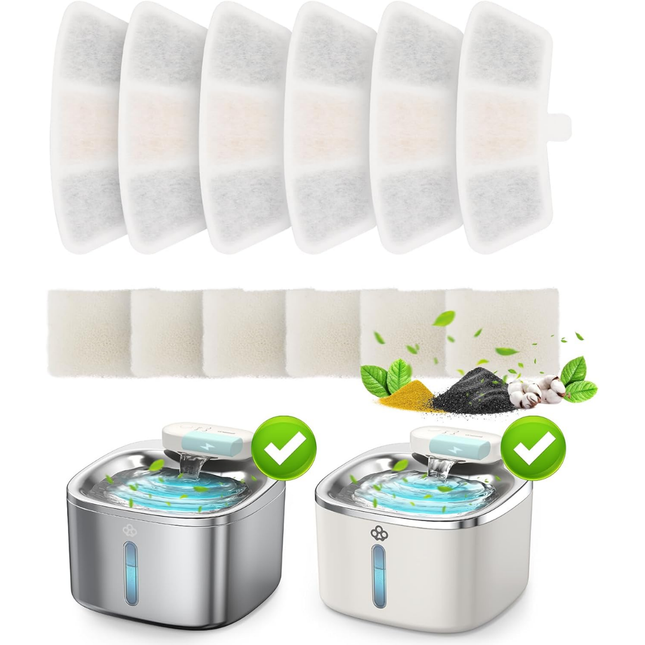 6pcs Ersatzfilter für 3,5L Edelstahl Katzenbrunnen Modell PW04