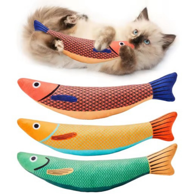 SUBA Fisch Katzenspielzeug, Simulationsfisch, Plüsch Fischspielzeug für Katzen und Kätzchen zur Zahnpflege und Zahngesundheit, 3 Stück