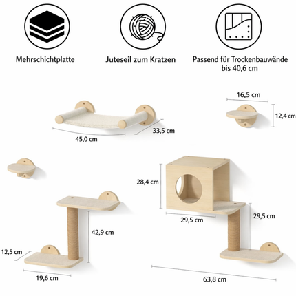 Katzenwandregal-Set 5-in-1