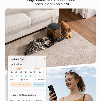 5L Kabelloser WiFi-Futterautomat Katze 2 Näpfe