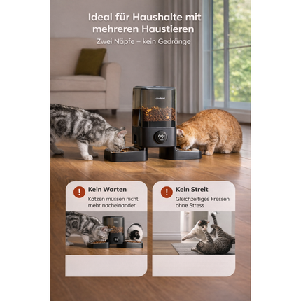 5L Kabelloser WiFi-Futterautomat Katze 2 Näpfe