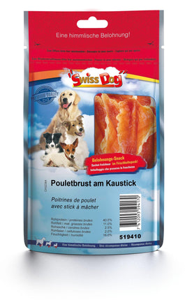 Poitrine de poulet sur un bâton à mâcher