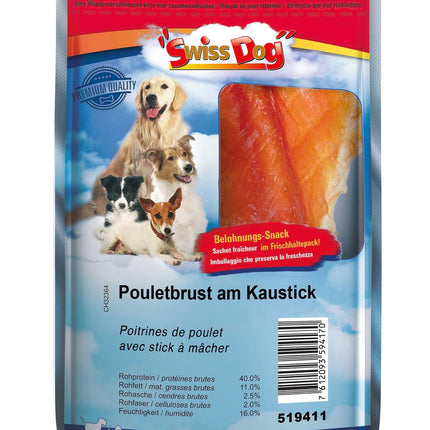 Poitrine de poulet sur un bâton à mâcher