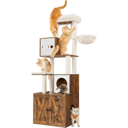 Katzenbaum mit Katzenklo-Schrank, 178 cm hoch