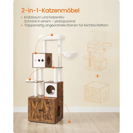 Katzenbaum mit Katzenklo-Schrank, 178 cm hoch