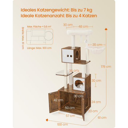 Katzenbaum mit Katzenklo-Schrank, 178 cm hoch