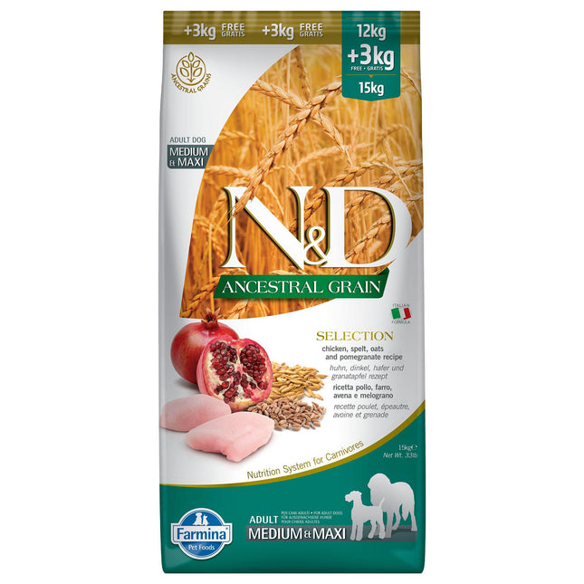 Dog Ancestral Grain Adult Med/Max Poulet, épeautre, avoine et grenade, 15kg
