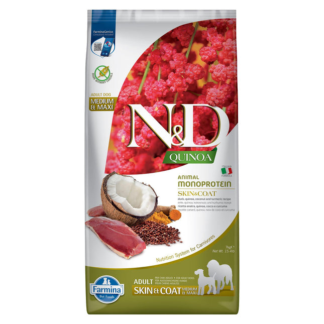 N&amp;D Quinoa Canard à peau et pelage moyen/maxi, 7 kg