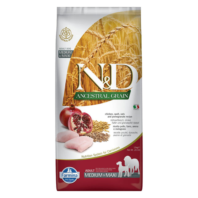 Dog Ancestral Adult Med/Max Poulet, Épeautre, Avoine et Grenade, 12 kg