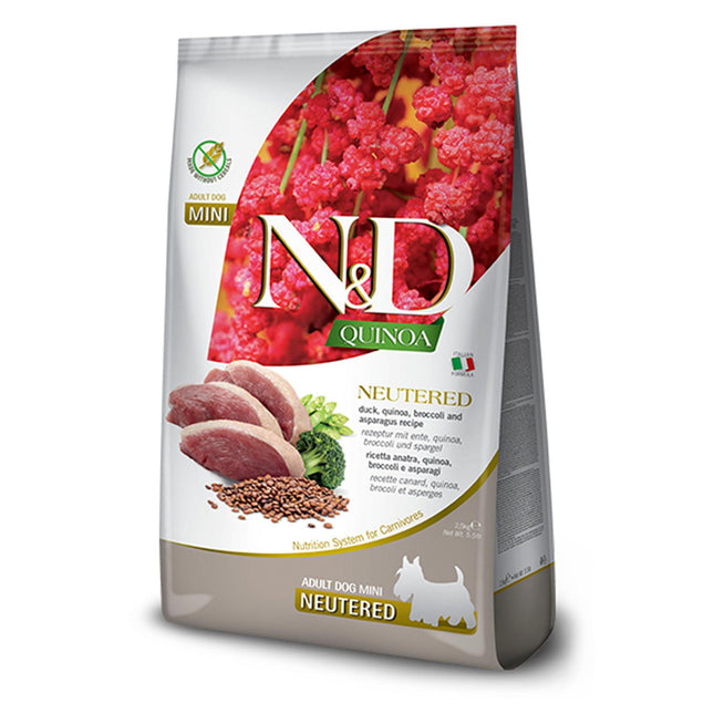 Chien Adulte Mini Quinoa Canard Neutré, Quinoa, Brocoli et Asperges, 2,5 kg