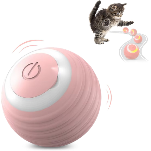 SUBA Katzenspielzeug Elektrisch Katzenball mit LED Licht, Automatischer 360 Grad Rollbal Interaktives Katzenspielzeug mit USB Wiederaufladbarer, interaktiver katzenball für Katzen (Rosa)