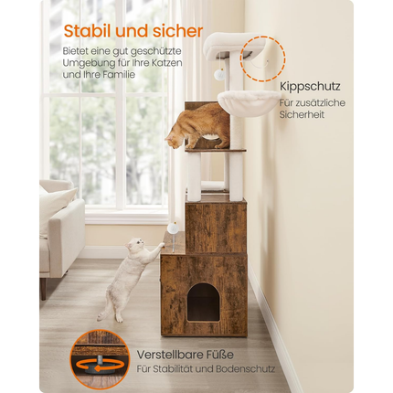 Katzenbaum mit Katzenklo-Schrank, 178 cm hoch