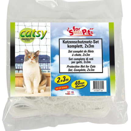 Jeu de filets universels pour chats complet 2x3m, blanc