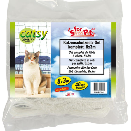 Jeu de filets universels pour chats complet, 8x3m blanc