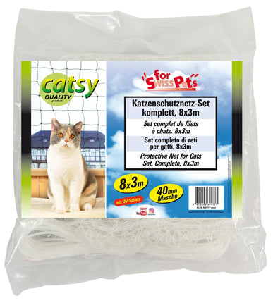 Jeu de filets universels pour chats complet, 8x3m blanc