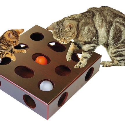 Boîte de jeu pour chat avec ballon