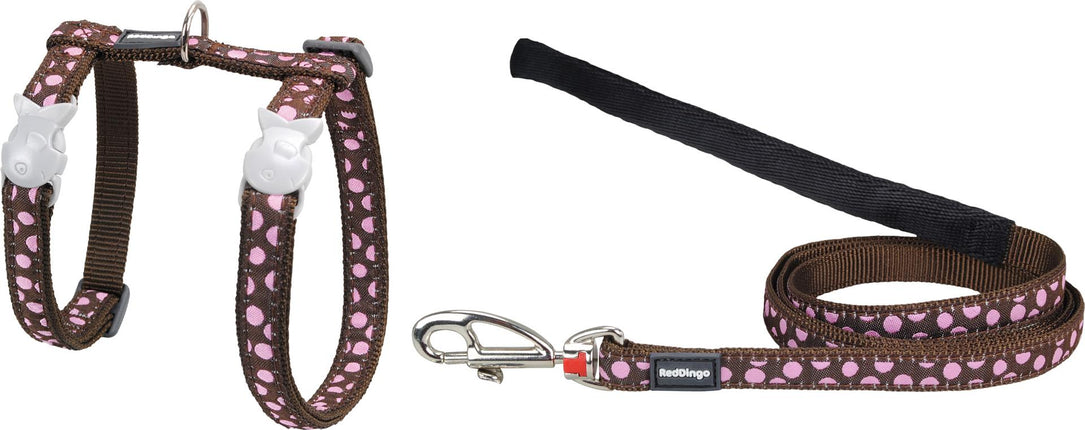 RedDingo Geschirr und Leine Pink Spots on Brown, XS
