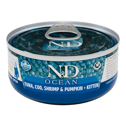 Cat N&amp;D Ocean Thon, Morue, Crevettes et Citrouille Nourriture humide pour chaton, 70 g