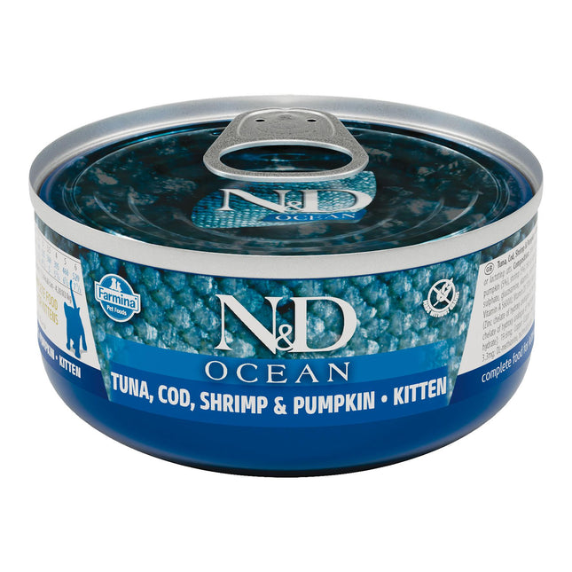 Cat N&amp;D Ocean Thon, Morue, Crevettes et Citrouille Nourriture humide pour chaton, 70 g