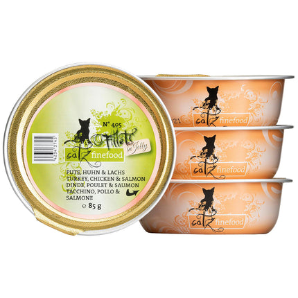 Filets finefood Non. 405 - Dinde, Poulet &amp; Saumon en Gelée 85g