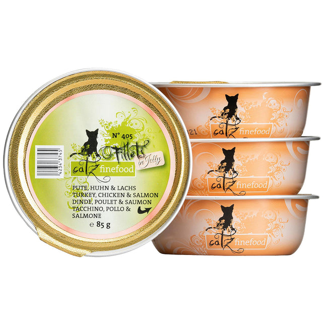 Filets finefood Non. 405 - Dinde, Poulet &amp; Saumon en Gelée 85g