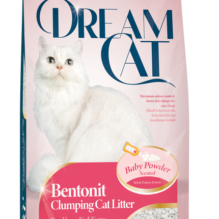 Litière pour chat Dream Cat au parfum de poudre pour bébé - litière agglomérante fine en bentonite, 5L